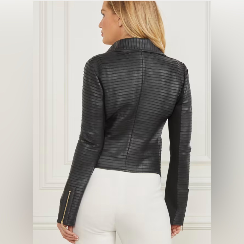 Marciano Lamb Leather Shayna Draped Black Jacket